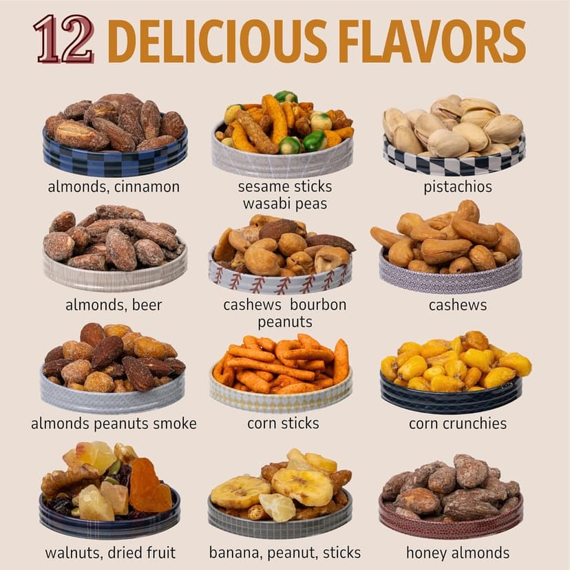 Snack Box Gift Basket, Birthday Gift for Men, Food Care Package, Unique Tins of Assorted Nuts, Snacks in Stunning Case - Treat for Men, Women, Dad, Friends, Family