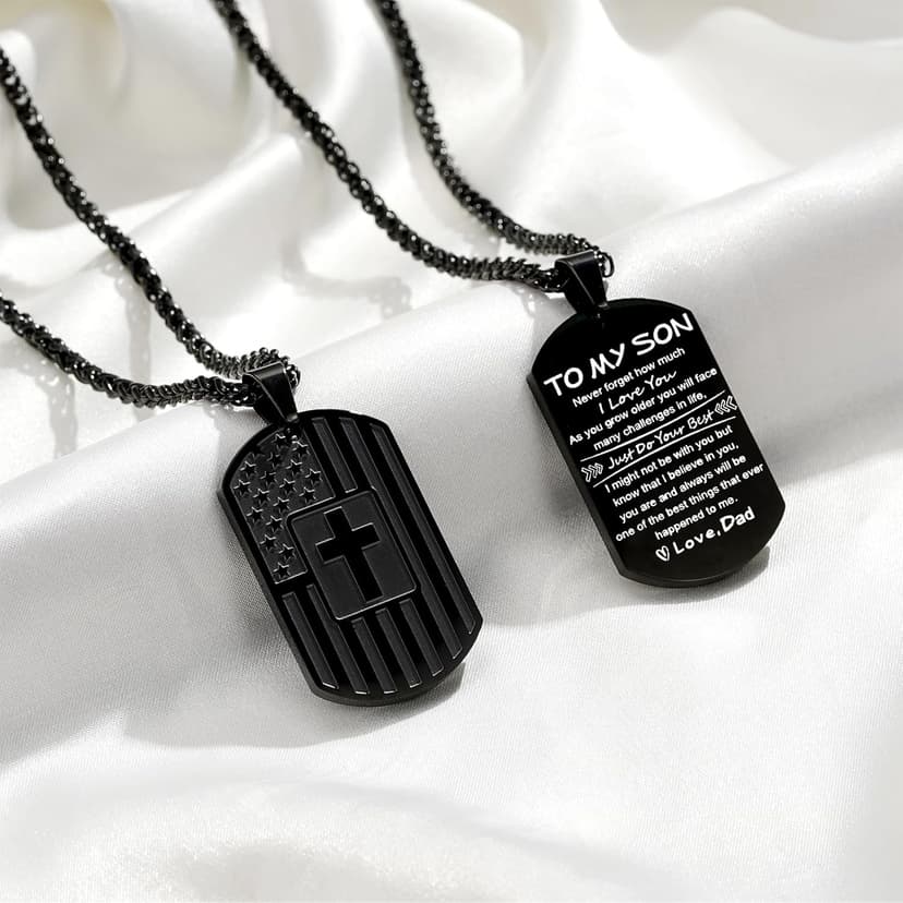 Zocomi To My Son Dad Brother Husband Grandson Grandpa Boyfriend Man Dog Tag Cross Necklace Christian American Flag Birthday Graduation Gifts Jewelry for Men Boys