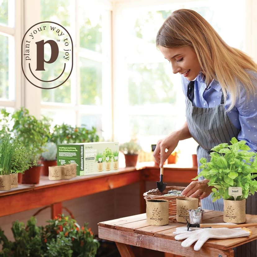 Planters' Choice 9 Herb Indoor Window Garden Kit - House Plants Seeds - Best Unique Gift Ideas for Women, Mom, Friend, Her, Birthday, Housewarming, Mother - New Home Kitchen Gifts - Live Plant Starter