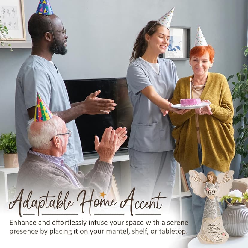 Pavilion Elements Angels Figurine - Guardian Angel Figure Display - Happy 60th Birthday May The Blessings of Today Bring You Joyful Tomorrows Printed Text, Collectibles Angel Figurines, 6"