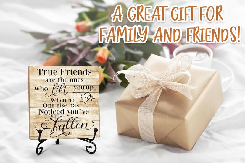 Friendship Quotes Desk Decor Gifts for Women Best Friends, True Friends Are The Ones Who Lift You Up Tabletop Sign, Motivational Wood Plaque With Iron Stand for Home Office Bedroom -16