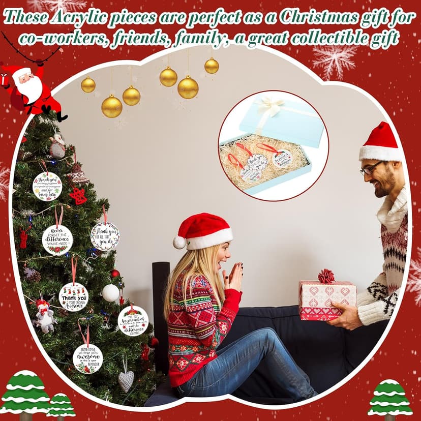 Barydat 12 Pcs Christmas Ornaments Employee Appreciation Gifts Bulk for Coworkers, Christmas Tree Ceramic Plaque Hanging Ornaments with Rope for Xmas Thanksgiving Teachers Nurses Gifts (Classic)