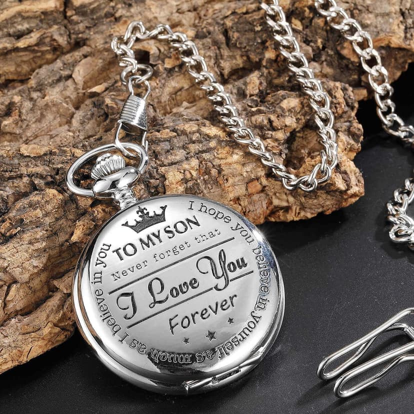 Engraved Pocket Watch to Son I Love You Gifts from a Mom Dad Birthday Christmas Gift Fob Watches Chains