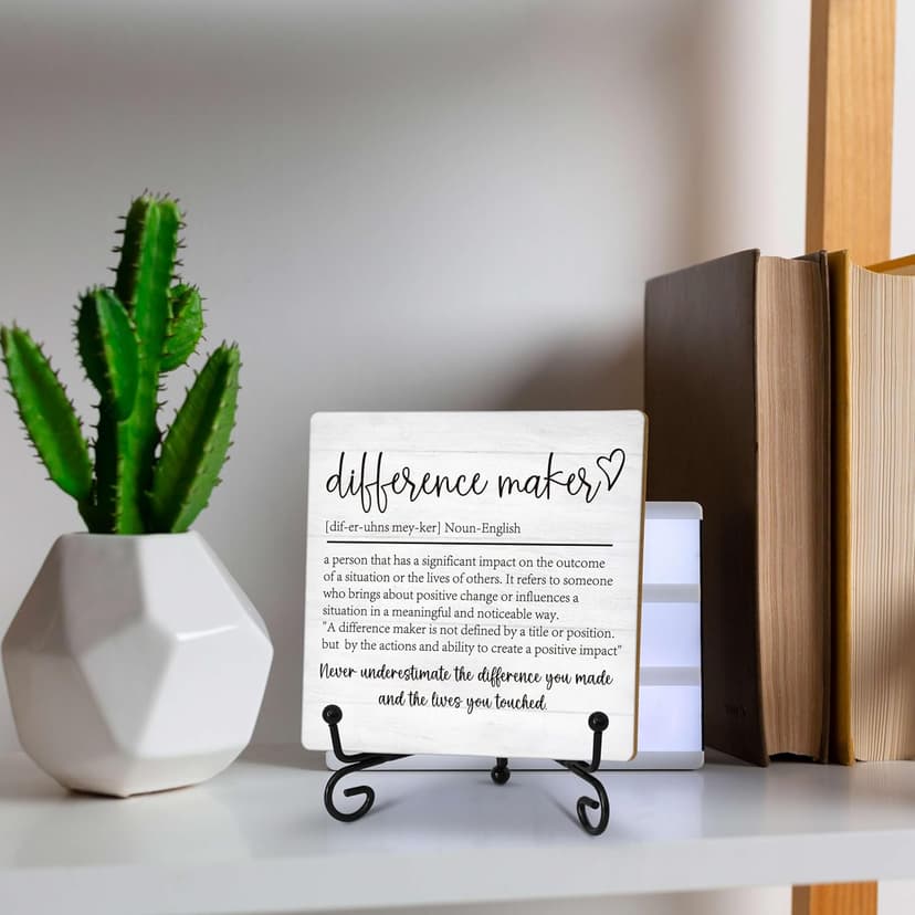 Difference Maker Gift, Inspirational Gifts Coworker Gifts For Women, Therapist Gifts, Office Christmas Gifts, Wood Plaque Sign With Stand (HG01)