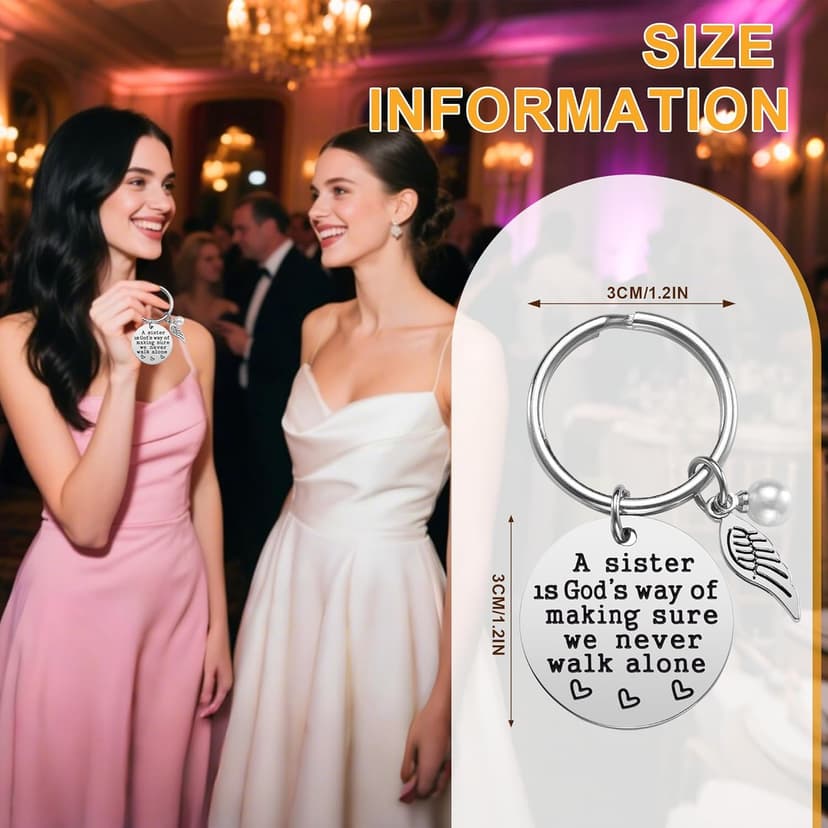 Sister Gift - A Sister is God's Way of Making Sure We Never Walk Alone KeychainJewelry Christmas Birthday Gifts for Sisters from Sisters