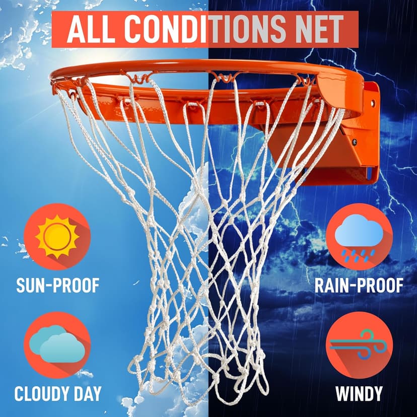 Heavy Duty Basketball Net Replacement - All Weather Anti Whip, Fits Standard Indoor or Outdoor Rims - 12 Loops - Basketball Hoop Net Replacement Outdoor