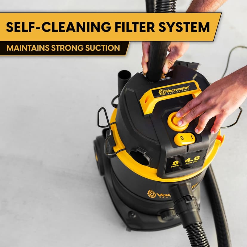 Vacmaster Professional VDK811PW 0201 8 Gallon 4.5 Peak HP Wet/Dry Vac with Self-Cleaning Filter System, 8 Gal, Black