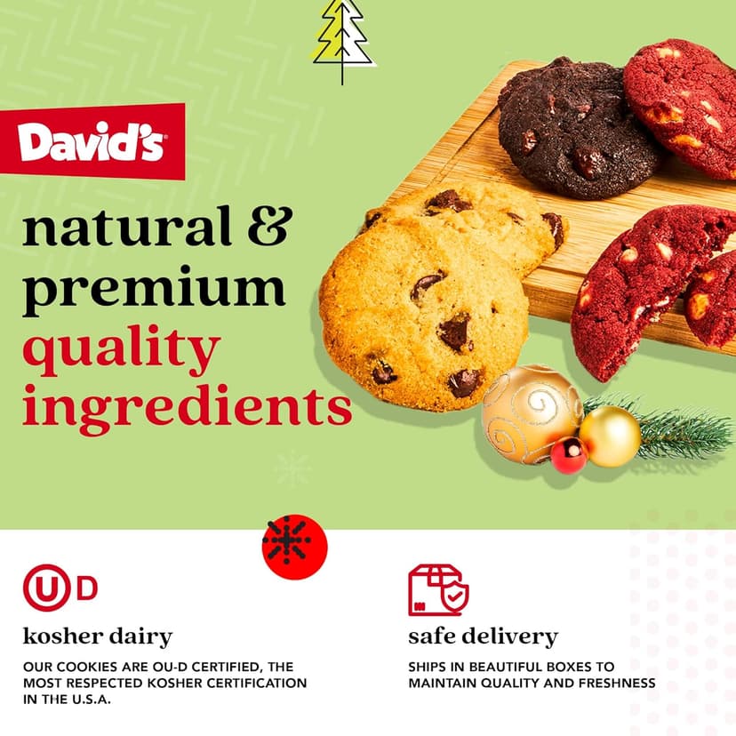 David's Cookies Merry Christmas Mini Cookies in Sweet Sampler Tin - Assorted Mini Christmas Cookies with Chocolate & White Chocolate Chip and Red Velvet - Gourmet Cookie Gift Basket for Holidays 14oz