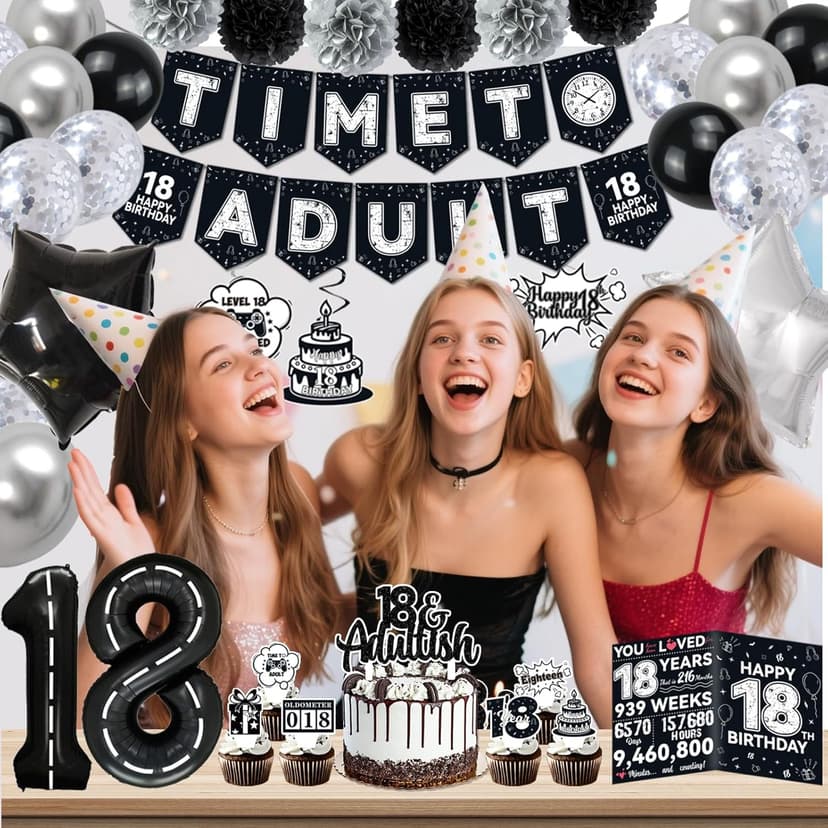 Birthday Party Supplies, Black Birthdays Decorations (18th)