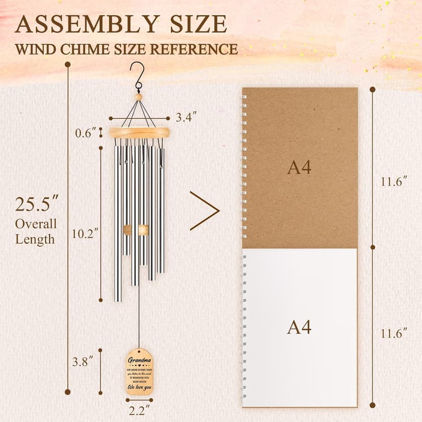 Gifts for Grandma, Grandma Birthday Gifts, Grandma Wind Chimes, Best Christmas Mothers Day Thanksgiving Present for Grandmother, Nana, Granny, 25.5 inches, Silver