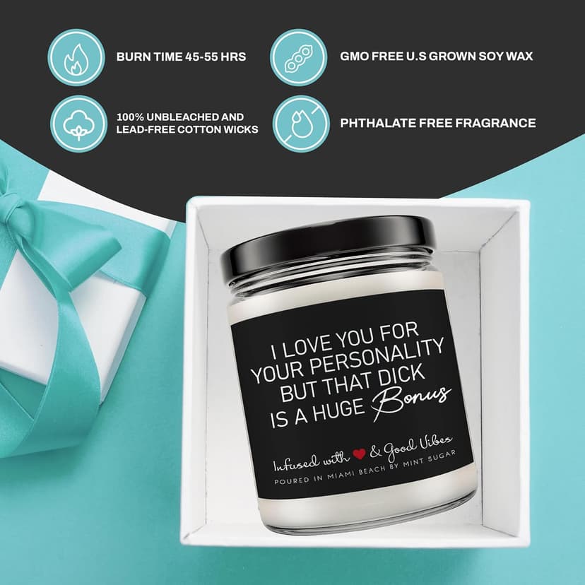 Candle Gifts for Men Funny, Boyfriend Candle, Made in USA, 9 oz, Funny Valentines Gifts for Boyfriend, Naughty Candles by Mint Sugar Candle Company