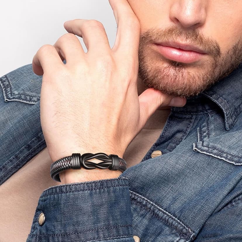 𝗞𝗻𝗼𝘁 𝗕𝗿𝗮𝗰𝗲𝗹𝗲𝘁 𝗚𝗶𝗳𝘁𝘀 𝗳𝗼𝗿 𝗠𝗲𝗻 Brown Braided Leather Stainless Steel Infinity Bracelets Lettering Love You Forever Gifts for Son Grandson Husband Boyfriend Brother Always Linked Together