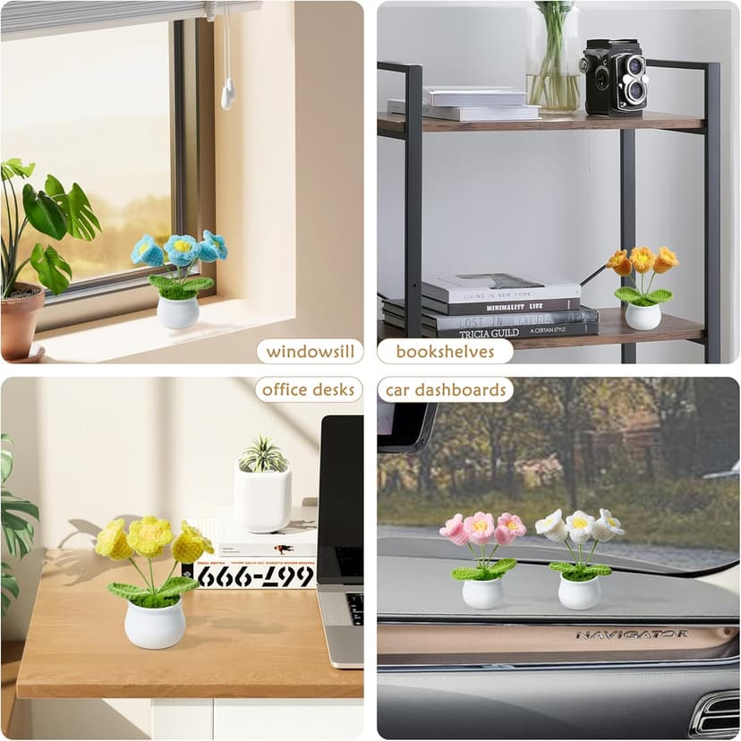 LAIDANLA Crochet Flower Potted, Pink Small Handmade Knitted Flowers Lilly of The Valley for Desk, Christmas Appreciation Birthday Gifts for Women Mom Sister Grandma Coworker Friend Teacher