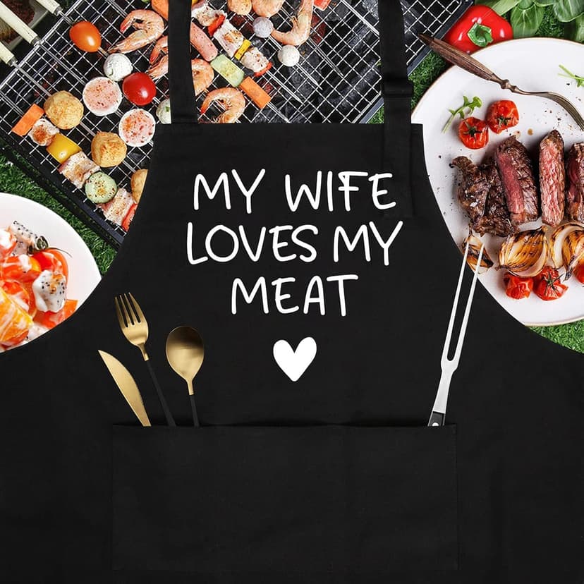 Fairy's Gift Funny Husband Apron, Men's Anniversary Christmas, Cool Birthday Gifts for Him, Husband Gifts from Wife, Manly Presents for Men, Grilling Kitchen Aprons with Pockets for Cooking Hubby Him