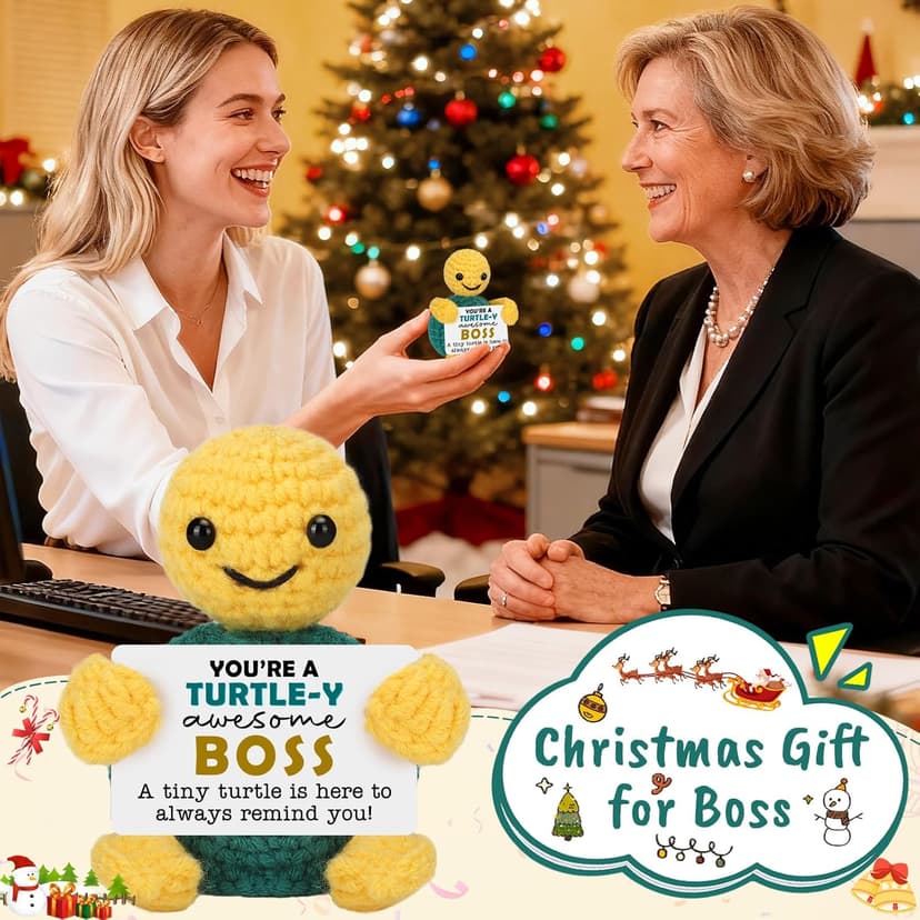 Christmas Boss Gifts, Funny White Elephant Turtle Boss Gifts for Women Men, Boss Lady Female Male from Employee Coworkers Birthday Gift for Supervisor Manager, Cute Handmade Crochet Turtle