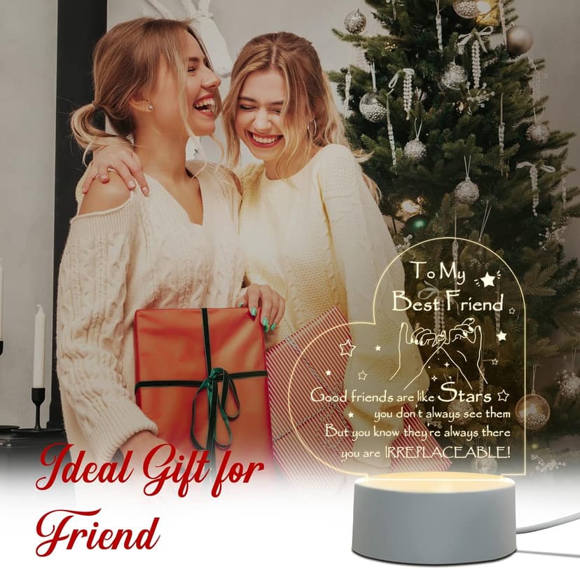 Afterprints Friendship Gifts - Engraved Heart-Shaped Night Light, Best Friend Birthday Gifts for Women, Girls Friends, Christmas Gift for Friends, Acrylic Night Lamp