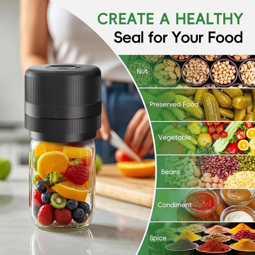 Mason Jar Vacuum Sealer Kit, Electric Sealer for Wide, Regular Mouth Mason Jars, Portable Vacuum Sealer for Jars, Birthday Gifts for Her, Gifts for Mom, Grandma