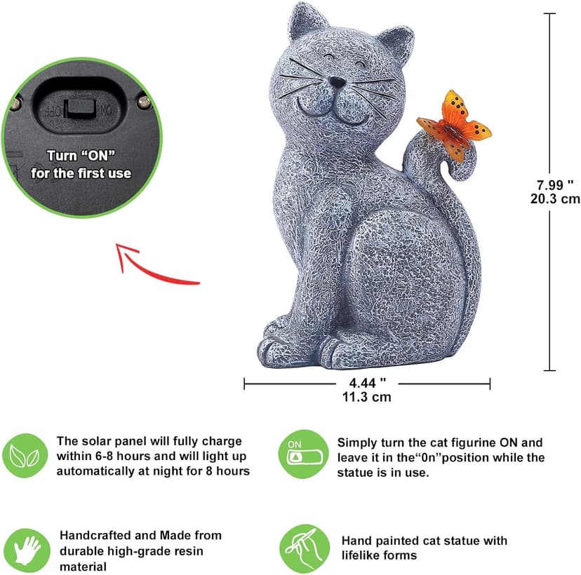Nacome Solar Cat Outdoor Statues for Garden: Outside Decor with Butterfly Clearance for Yard Art Lawn Ornaments Porch Patio Balcony Home House - Birthday Gifts for Grandma Mom Women