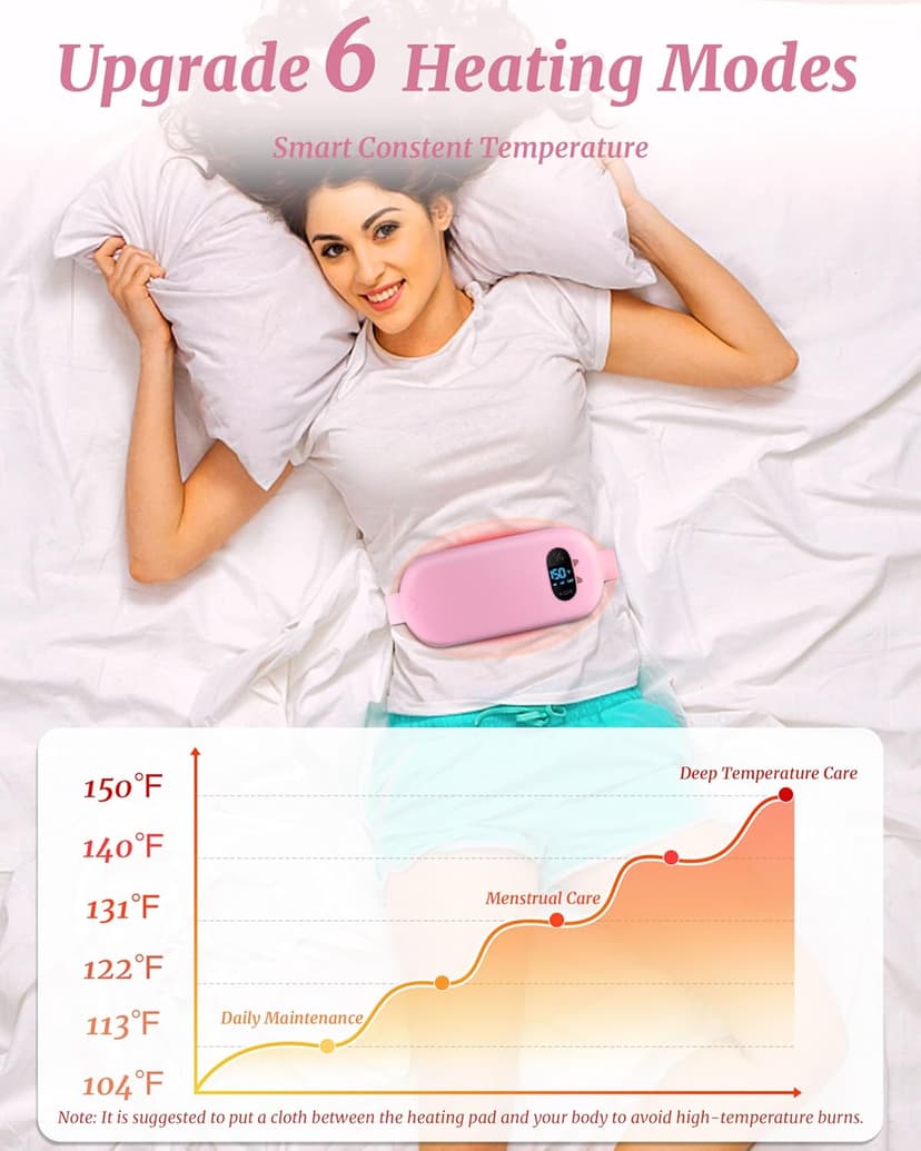 FSA HSA Eligible Portable Heating Pad for Cramps, Upgrade Cordless Electric Period Fast Heating Pad for Back Pain Relief Menstrual Belt 6 Heat 6 Massage Modes Gifts for Women Girls Her Girlfriend Pink