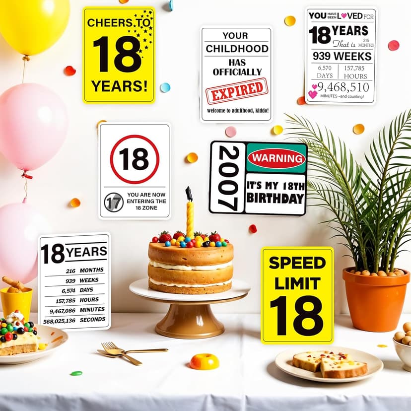 18th Birthday Party Decorations, 9PCS Funny Wall Signs and Tags for Teen 18th Birthday Celebration Table Centerpieces and Caution Signs for Doors Windows Yard and Garden