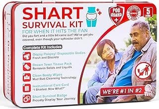 Funny Shart Survival Kit by Witty Yeti. Ultimate Poop Prank Gag Gift Set Contains Wet Wipes, Disposable Underwear, Tissues and Hilarious Badge. Novelty Fart Potty Pack Great for Friends or Family