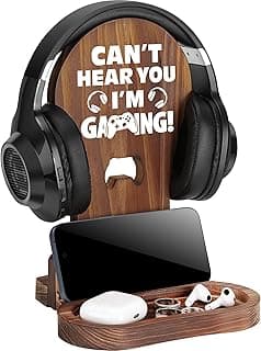 Slothoem-Gamer Gifts for Men Teenage Boy, Gamer Room Decor for Brother, Gaming Gifts for Son, Boyfriend, Husband, Gamer Room Accessories Stuff, Wooden Headset Stand - Can't Hear You I'm Gaming