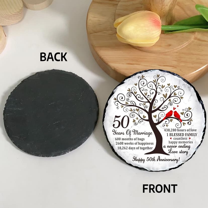 Golden Couple Slate Plate – 50th Wedding Anniversary for Parents, Gifts for Husband and Wife – Unique Decorative Keepsake Sign to Celebrate 50 Years of Love and Marriage