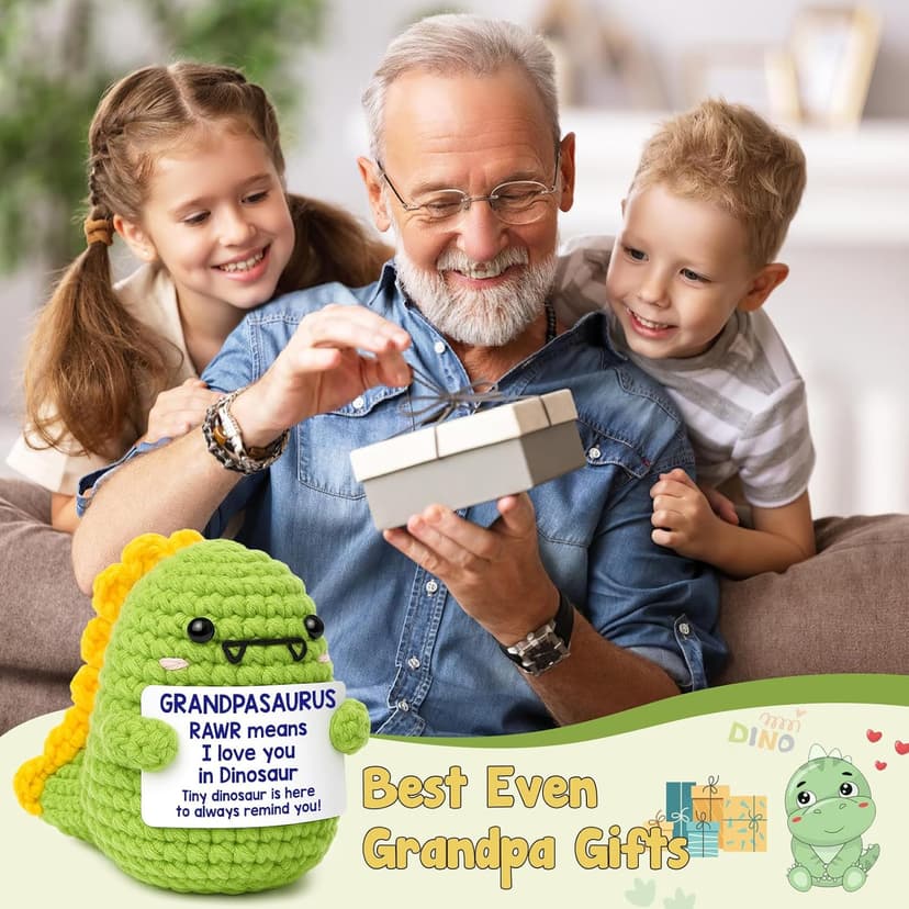 OCCdesign Mini Christmas Birthday Gifts for Grandpa from Granddaughter Grandson I Love You Grandpa Best Ever Papa Gifts Handmade Crochet Cute Small Dinosaur for Grandfather Grandparents Day