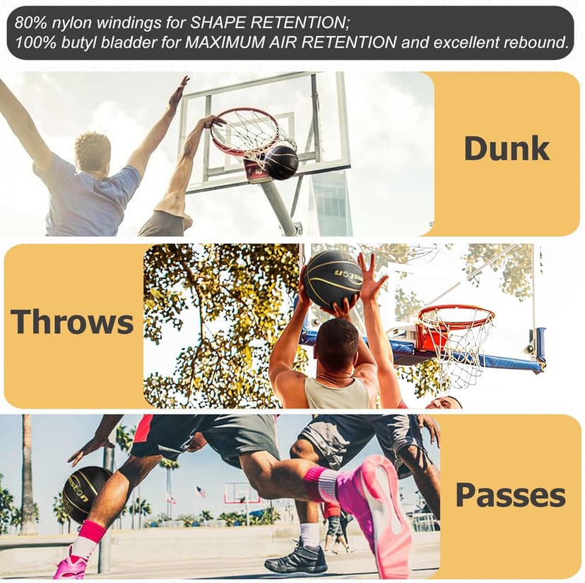 Senston 27.5‘’/29.5'' Basketball Outdoor Indoor Rubber Basketball Ball for Kids/Adult Official Size 5/7 Basket Ball with Pump