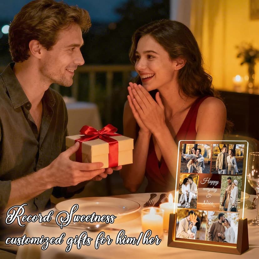 Personalized Valentines Christmas Gifts For Couple Him Her, Custom LED Picture Frame With Photo Night Light, Customized Anniversary Birthday Gifts For Women Men Boyfriend Girlfriend Husband Wife