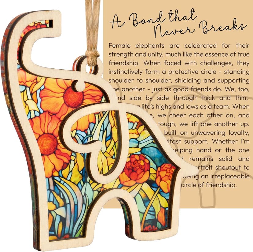 Best Friend Birthday Gifts for Women, Friendship Elephant Ornament with Story Card, Friendship Gifts for Women, Birthday Presents for Best Friends Sisters Special Bond Decor, Suncatcher