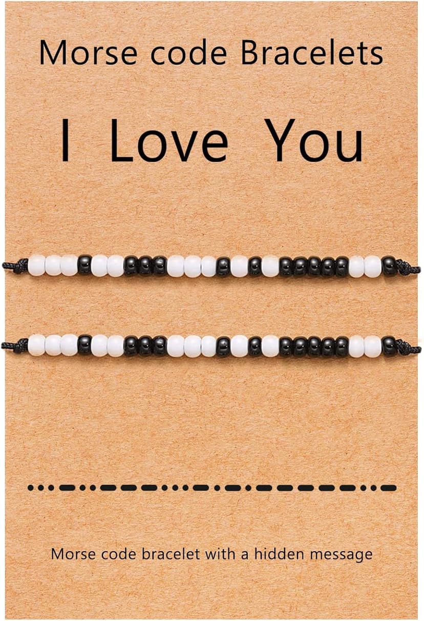Desimtion Couples Bracelets I Love You Morse Code Matching Bracelets for Couples Gifts for Him and Her, Long Distance Relationship Gifts for Boyfriend and Girlfriend
