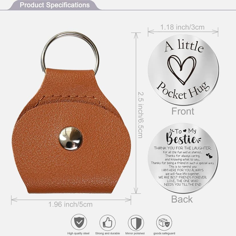 OUMILAN Pocket Hug Token Gifts for Men Boyfriend Girlfriend Inspirational Gift for Son Daughter Brother with Leather Keychain