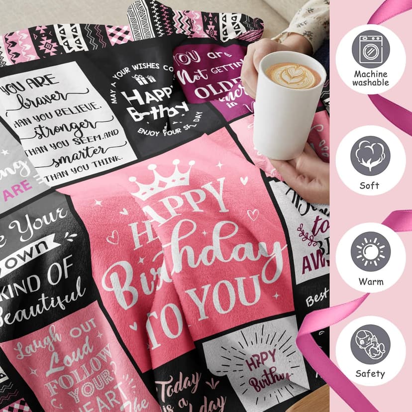 Birthday Gifts for Women Girls Throw Blanket 60"X50", Happy Birthday Decorations for Women, Gifts for Women Birthday Unique, Womens Birthday Gift Ideas for Her Friend Mom Sister Grandma Wife