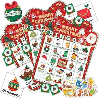 39Pcs Christmas Bingo Game for Kids Adults 24 Players Bingo Cards Christmas Games with Reward Stickers Xmas Activities Family Party Game