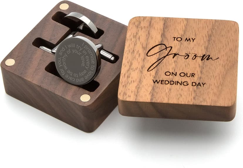 MUUJEE Cufflinks with Engraved Wood Gift Box