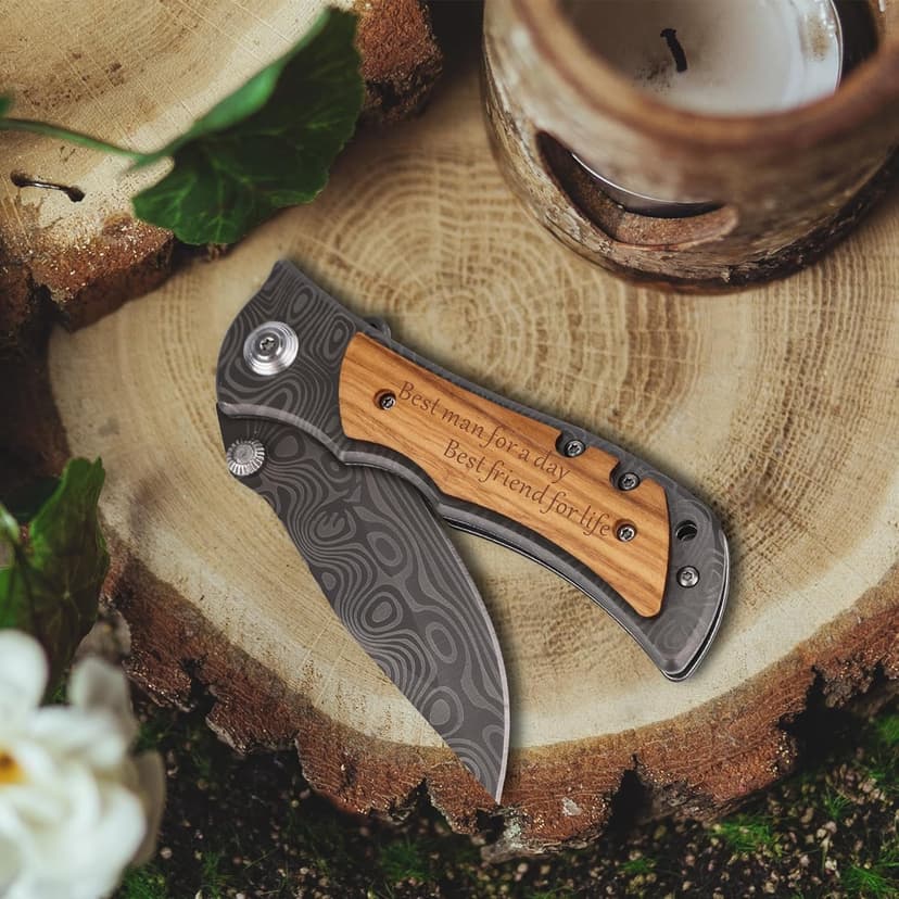 ZENNLAB Best Man Groomsman Gifts from Groom, Wedding Gift for Groomsman, Groomsman Proposal Gifts, Best Man Proposal Gifts, Groomsman Pocket Knife Gift for Men, brown
