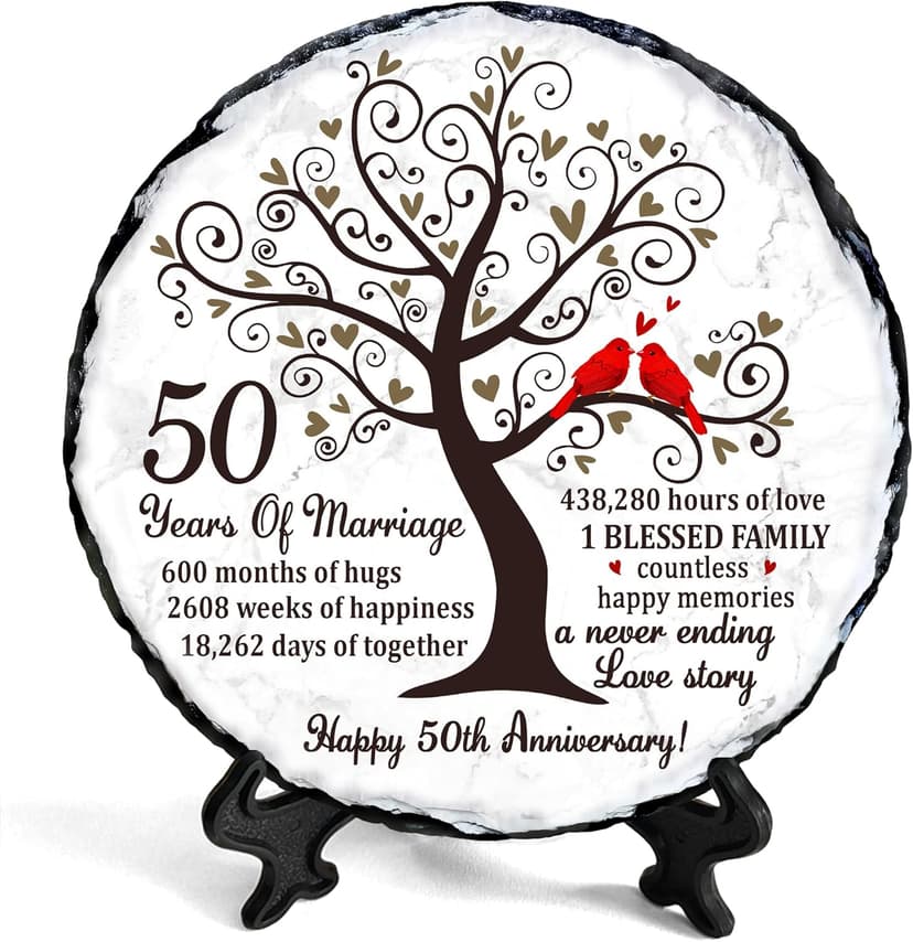 Golden Couple Slate Plate – 50th Wedding Anniversary for Parents, Gifts for Husband and Wife – Unique Decorative Keepsake Sign to Celebrate 50 Years of Love and Marriage