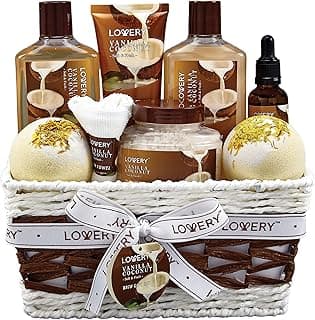 Gifts For Women Gift Basket for Women– 9 Piece Set of Vanilla Coconut Home Spa Set, Includes Fragrant Lotions, Extra Large Bath Bombs, Coconut Oil, Luxurious Bath Towel & More