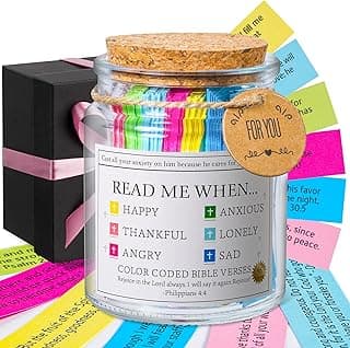 Bible Verse Jar, Read Me When Bible Verses Jar for Emotions and Feelings, Christian Gifts for Women, Men, Birthday Gifts for Mom,Graduation Gift for Her, Prayer Cards Comes With A 48-inch Ribbon Bow