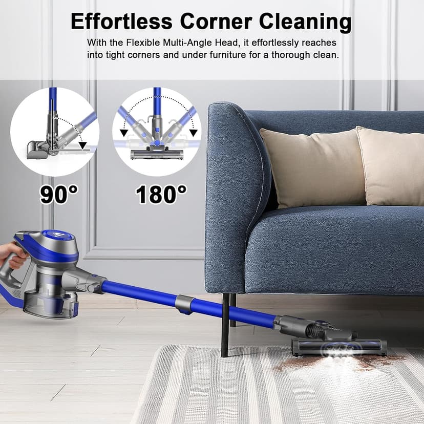 Intercleaner 23Ft Corded Vacuum Cleaner, with LED Headlights & Large Dust Cup, Powerful Suction for Hard Floors & Carpets, Adjustable Stick, Perfect for Pet Hair, Wall Mount Storage
