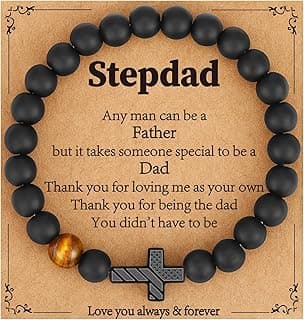 Gifts for Dad New Dad Stepdad Husband, American Flag Cross Beads Bracelet Jewelry Gifts for Father Men from Daughter Son Wife
