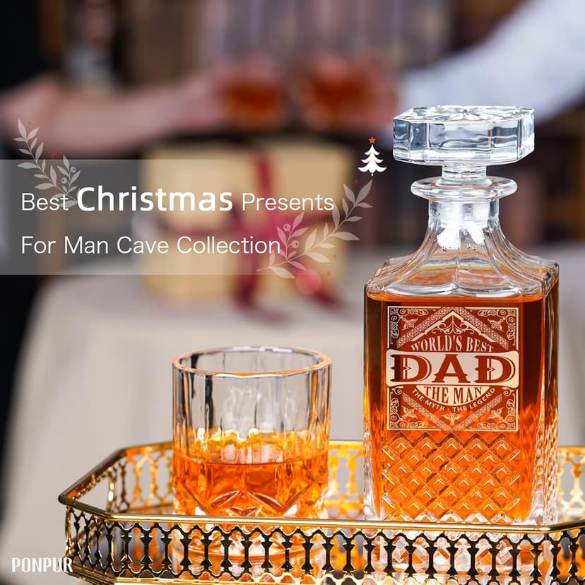 PONPUR Gifts for Men Dad Stocking Stuffers, Whiskey Decanter Set with 2 Glasses, Unique Cool Dad Birthday Gift from Daughter Son, Best Christmas Retirement Present for Man Father