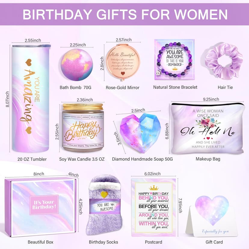 Happy Birthday Gifts for Women, Best Friend Birthday Gifts Basket for Girls Her Daughter Niece Granddaughter Female Sister Mom Coworker, Spa Gift Basket for Women