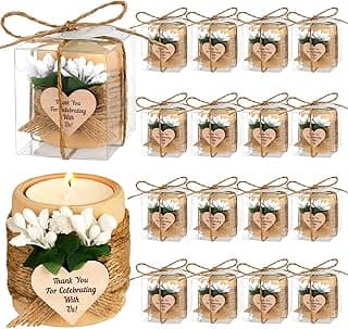 MTLEE 16 Pack Wooden Tealight Candle Holders Kit Guest Gifts for Wedding Baby Shower Bridal Shower Baptism Christening Housewarming Party Handmade Thank You Candle with Card Box Rope(Classic)