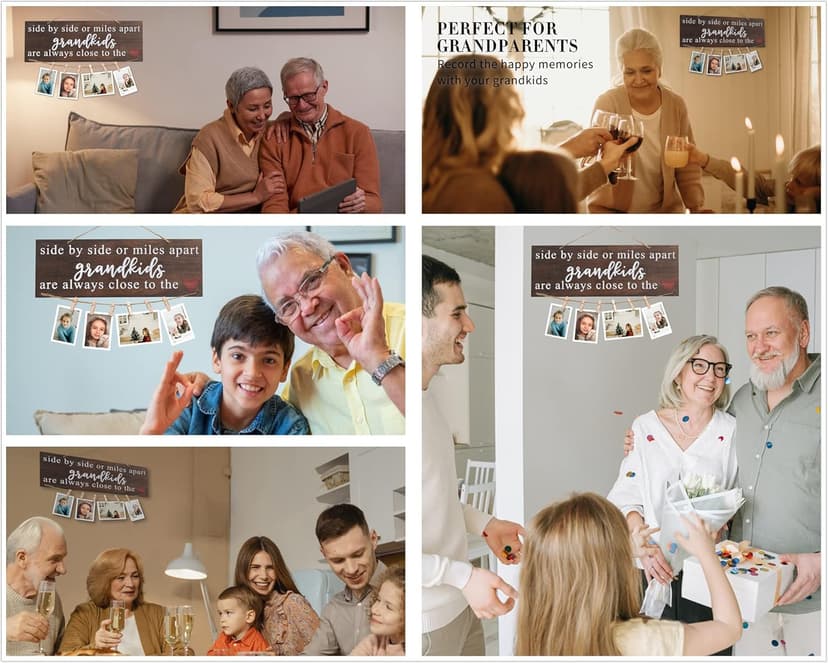 Grandparents Gifts from Grandchildren, Side by Side or Miles Apart Grandkids Photo Holder, Great Grandparents Day or Christmas Birthday Gifts for Grandma Grandpa