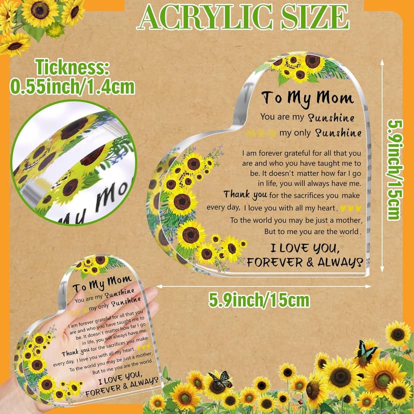 Gifts for Mom, 5.9×5.9 inch Delicate Heart Plaque, Mom Birthday Sign Present Idea, First Mothers Day Christmas Stocking Stuffers Birthday Acrylic Gifts for Mama Stepmom, Christmas Gifts for Mom