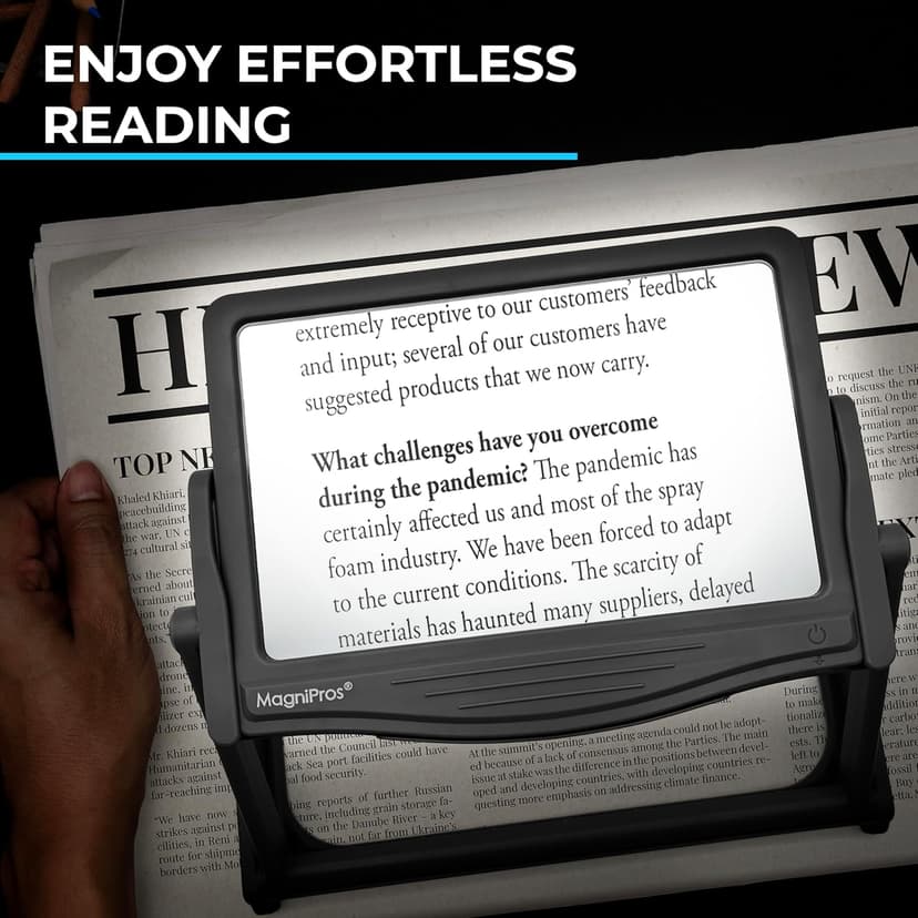 MAGNIPROS Patented 5X Large LED Page Magnifier with Detachable Stand | Eye Caring 3 Color Light Modes & Anti-Glare Lens to Reduce Eye Strain-Ideal for Reading Fine Print, Crafting, Low Vision Seniors