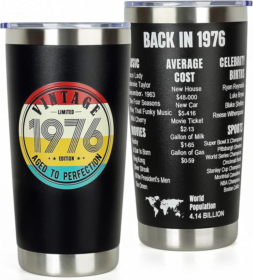 50th Birthday Gifts for Women Men - 1975 50th Birthday Decorations Gifts Ideas for Her Him - 50 Year Old Birthday Gift for Men Women Turning 50 Gift Ideas - 20oz Stainless Steel Tumbler