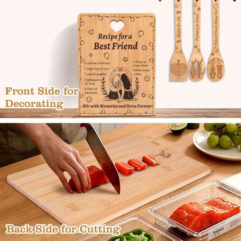 Best Friend Birthday Gifts for Women - “Recipe for a Best Friend” Bamboo Cutting Board Set, Engraved with Inside Jokes & Secrets - Bestie Gifts for Graduation, Long-Distance, Housewarming & Christmas